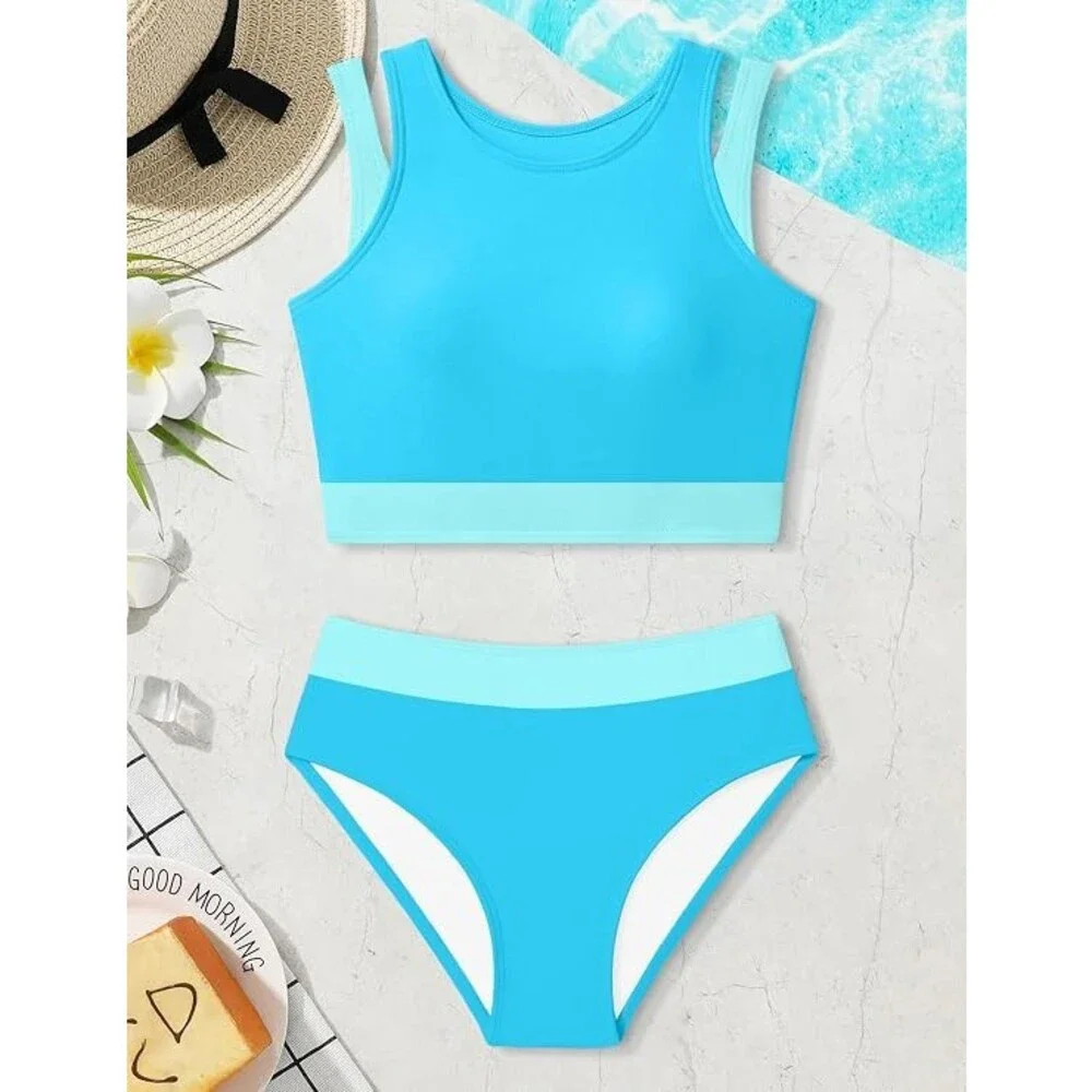 MIGU Girls' Swimsuits High Waisted Bathing Suits Bikini Set Adjustable SZ 8-10